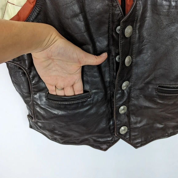 Vintage Remington West Goose Down Vest Yellowstone Leather Indian Nickel 40/M - Picture 7 of 16